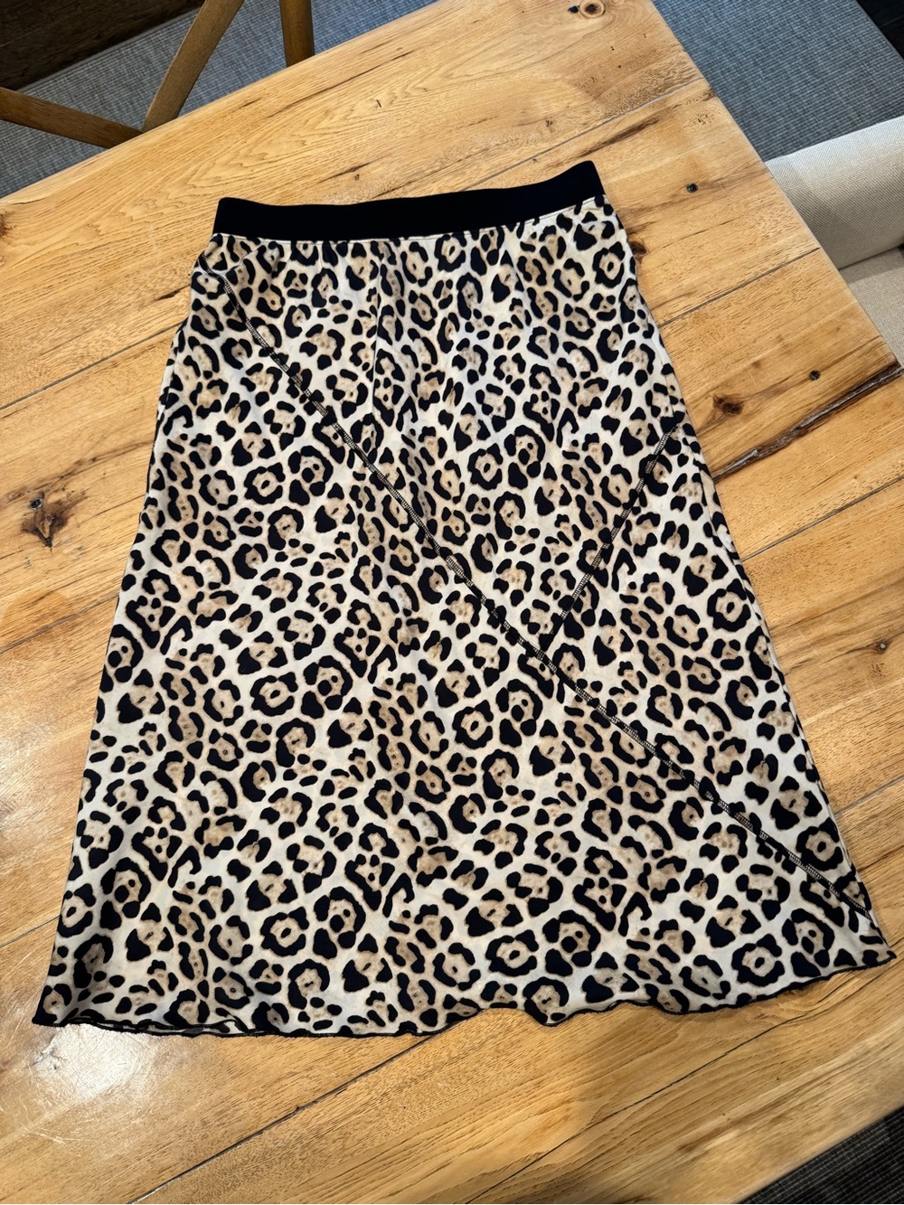 ATM Anthony Thomas Melillo Leopard Print Silk Midi Skirt, Black & Tan, size S/P